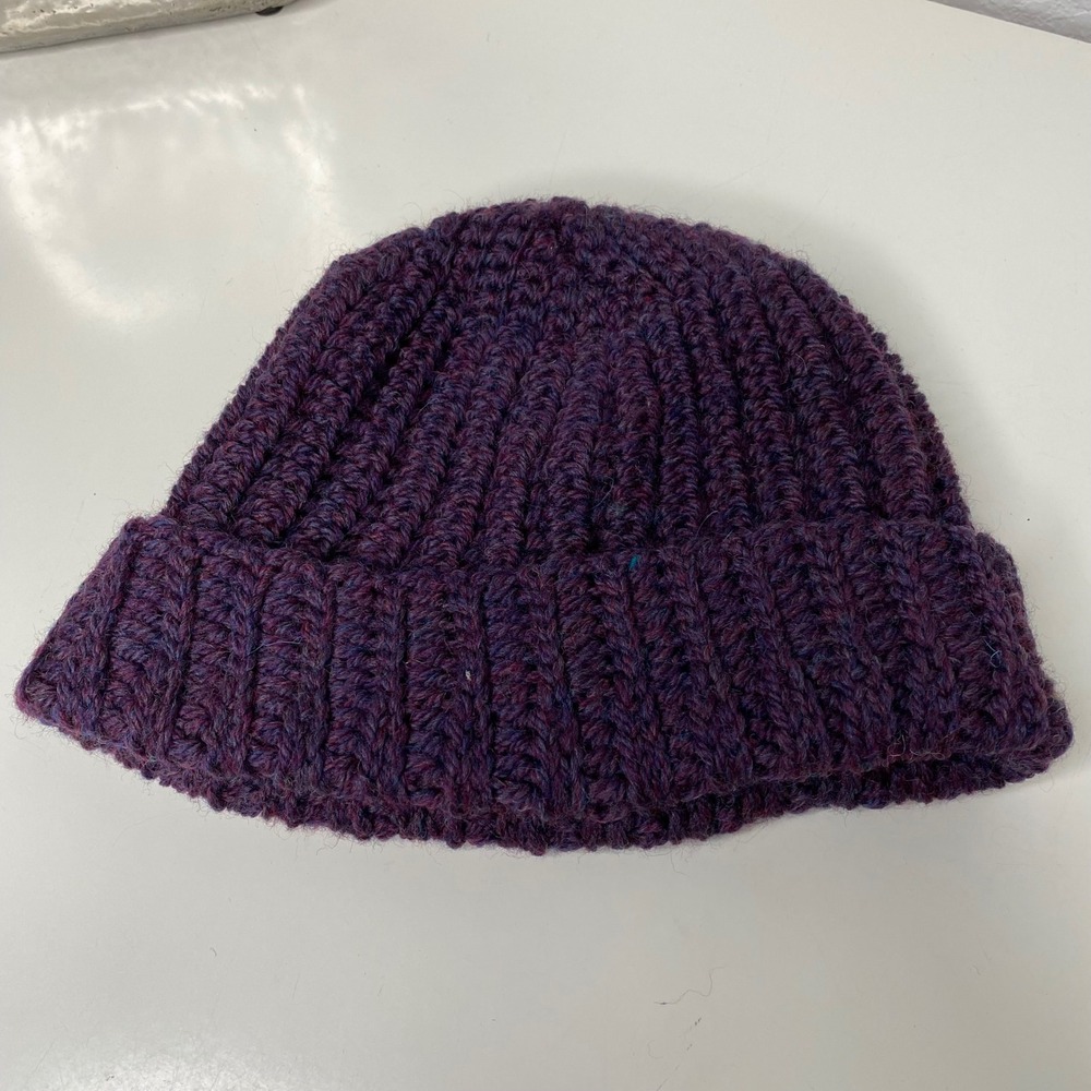 Handmade Chunky Knit Beanie‎ Hat Deep Purple Ribbed Cuffed Winter Warm Unisex - Picture 3 of 9